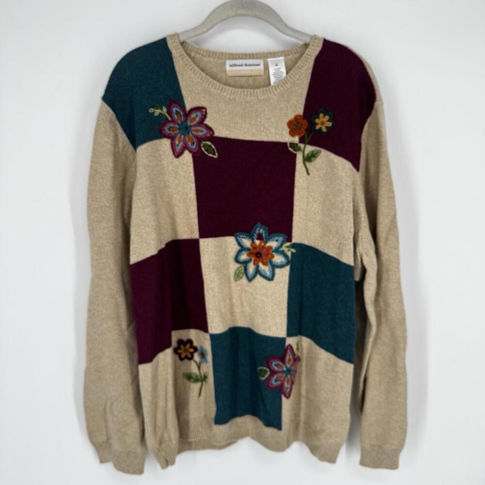 Vintage Alfred Dunner sweater womens 2x floral embroidered 90s patchwork granola